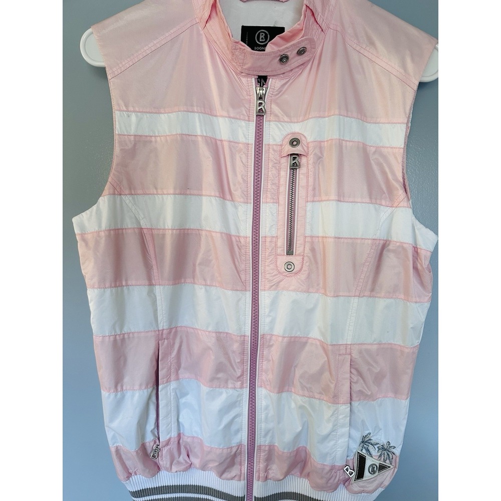 Bogner Womens Vest Pink White Striped Lightweight Sport Preppy Size 10 - Picture 3 of 16